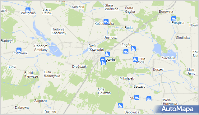 mapa Krzywda powiat łukowski, Krzywda powiat łukowski na mapie Targeo