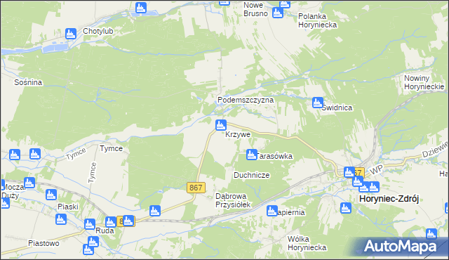 mapa Krzywe gmina Horyniec-Zdrój, Krzywe gmina Horyniec-Zdrój na mapie Targeo