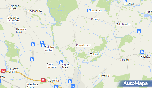 mapa Krzywiczyny, Krzywiczyny na mapie Targeo