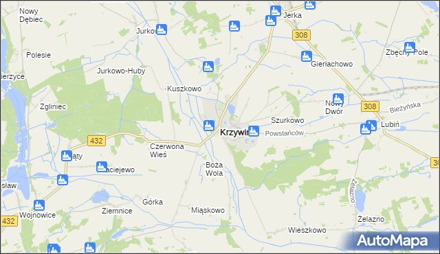 mapa Krzywiń, Krzywiń na mapie Targeo