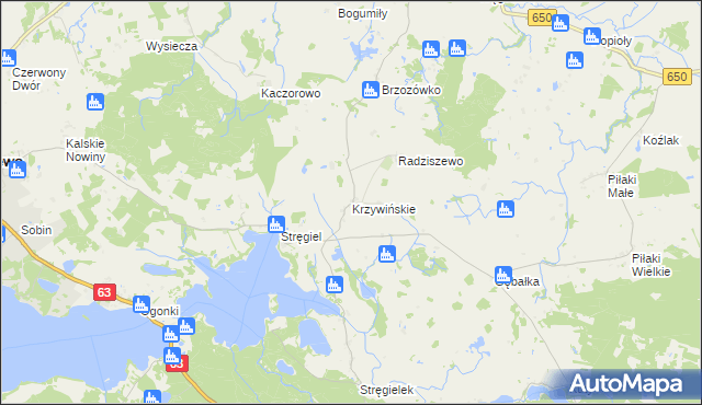 mapa Krzywińskie gmina Pozezdrze, Krzywińskie gmina Pozezdrze na mapie Targeo