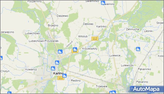 mapa Krzywopłoty gmina Karlino, Krzywopłoty gmina Karlino na mapie Targeo