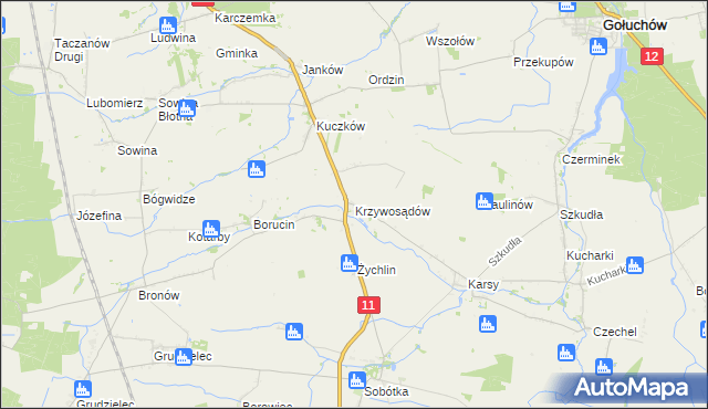 mapa Krzywosądów, Krzywosądów na mapie Targeo