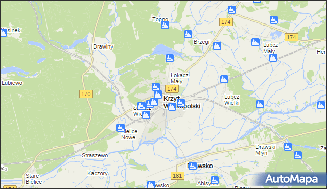 mapa Krzyż Wielkopolski, Krzyż Wielkopolski na mapie Targeo