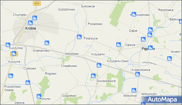 mapa Krzyżanki gmina Pępowo, Krzyżanki gmina Pępowo na mapie Targeo