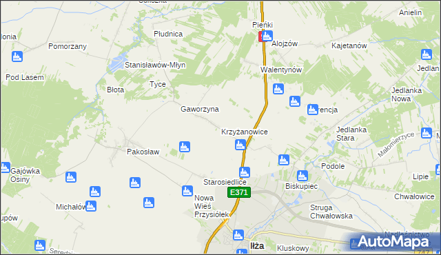 mapa Krzyżanowice gmina Iłża, Krzyżanowice gmina Iłża na mapie Targeo