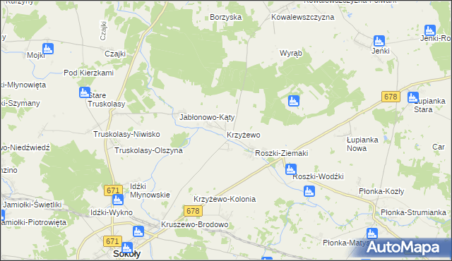 mapa Krzyżewo gmina Sokoły, Krzyżewo gmina Sokoły na mapie Targeo