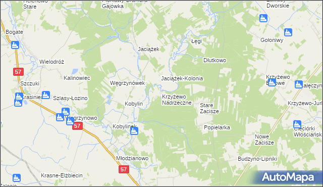 mapa Krzyżewo Nadrzeczne, Krzyżewo Nadrzeczne na mapie Targeo