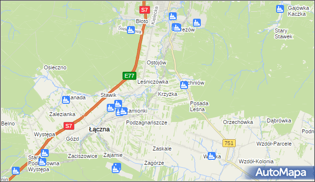 mapa Krzyżka, Krzyżka na mapie Targeo