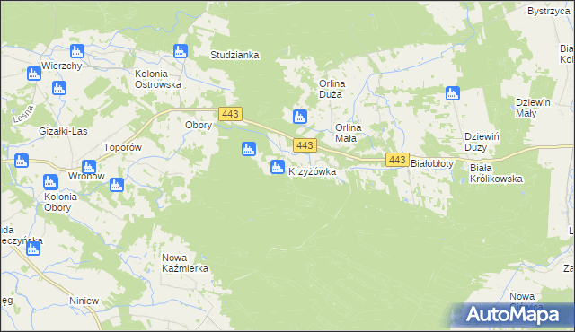 mapa Krzyżówka gmina Gizałki, Krzyżówka gmina Gizałki na mapie Targeo