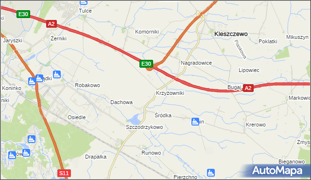 mapa Krzyżowniki gmina Kleszczewo, Krzyżowniki gmina Kleszczewo na mapie Targeo