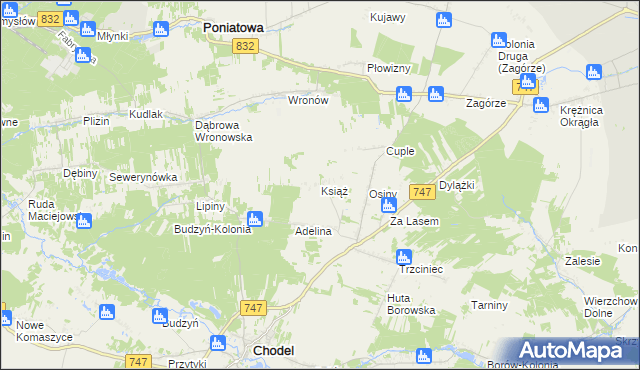 mapa Książ gmina Chodel, Książ gmina Chodel na mapie Targeo