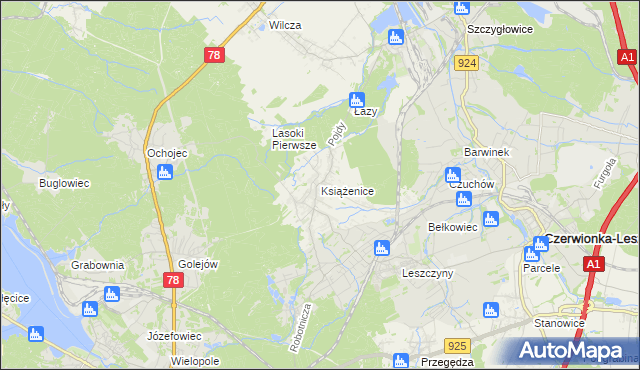 mapa Książenice gmina Czerwionka-Leszczyny, Książenice gmina Czerwionka-Leszczyny na mapie Targeo