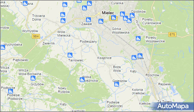 mapa Książnice gmina Mielec, Książnice gmina Mielec na mapie Targeo