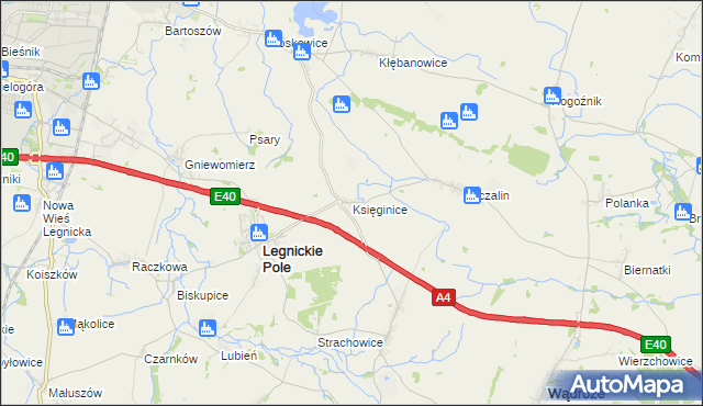 mapa Księginice gmina Legnickie Pole, Księginice gmina Legnickie Pole na mapie Targeo
