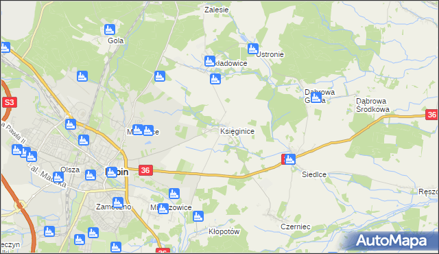 mapa Księginice gmina Lubin, Księginice gmina Lubin na mapie Targeo