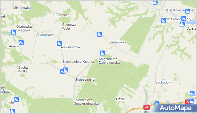 mapa Księżomierz Dzierzkowska, Księżomierz Dzierzkowska na mapie Targeo