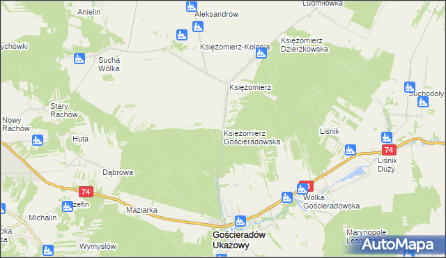 mapa Księżomierz Gościeradowska, Księżomierz Gościeradowska na mapie Targeo