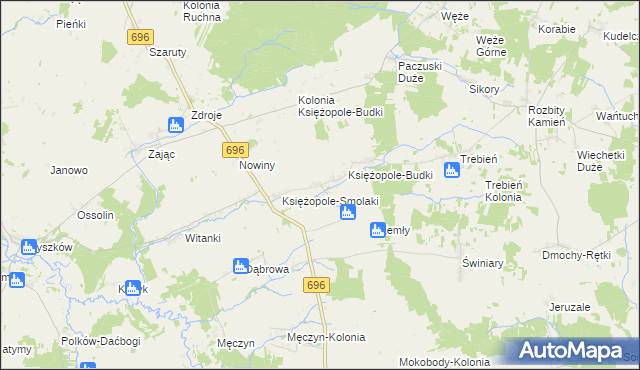 mapa Księżopole-Jałmużny, Księżopole-Jałmużny na mapie Targeo