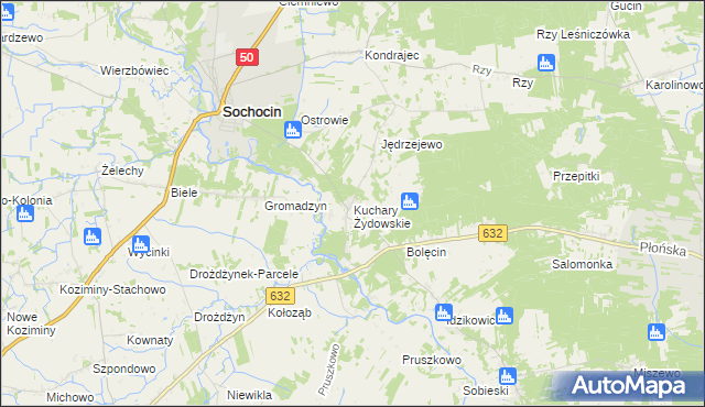 mapa Kuchary Żydowskie, Kuchary Żydowskie na mapie Targeo