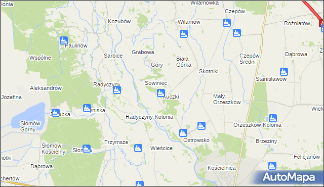 mapa Kuczki gmina Uniejów, Kuczki gmina Uniejów na mapie Targeo