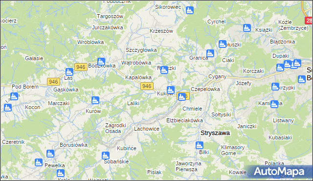 mapa Kuków gmina Stryszawa, Kuków gmina Stryszawa na mapie Targeo