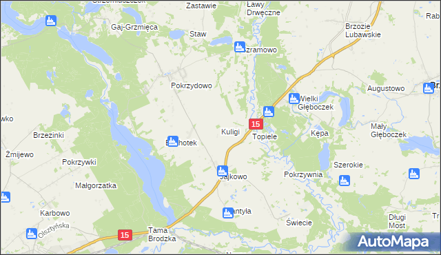 mapa Kuligi gmina Brzozie, Kuligi gmina Brzozie na mapie Targeo