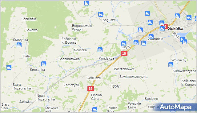 mapa Kundzicze gmina Sokółka, Kundzicze gmina Sokółka na mapie Targeo