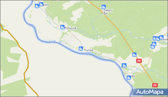 mapa Kunice gmina Słubice, Kunice gmina Słubice na mapie Targeo