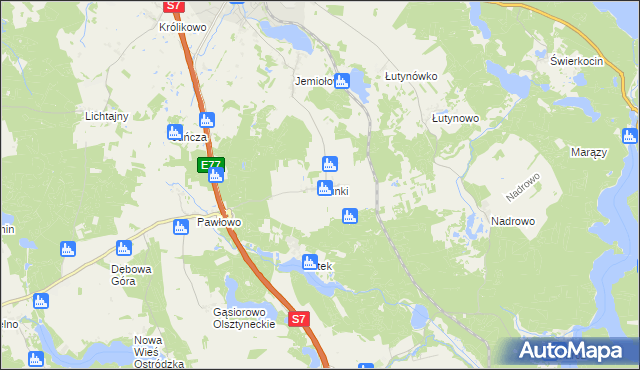 mapa Kunki gmina Olsztynek, Kunki gmina Olsztynek na mapie Targeo