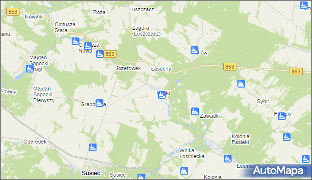 mapa Kunki gmina Susiec, Kunki gmina Susiec na mapie Targeo