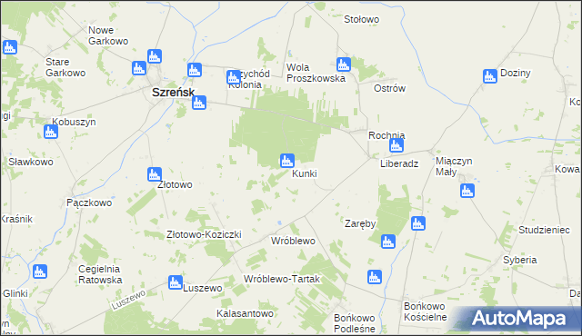 mapa Kunki gmina Szreńsk, Kunki gmina Szreńsk na mapie Targeo