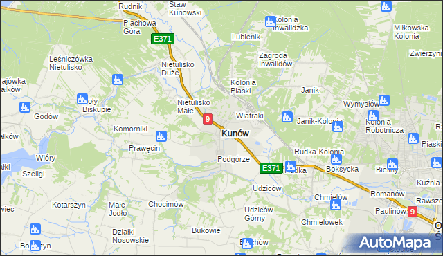 mapa Kunów powiat ostrowiecki, Kunów powiat ostrowiecki na mapie Targeo