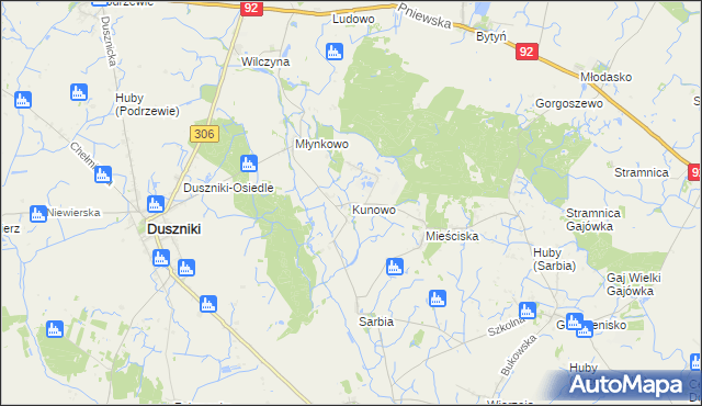 mapa Kunowo gmina Duszniki, Kunowo gmina Duszniki na mapie Targeo