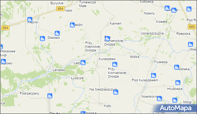 mapa Kuraszewo gmina Czyże, Kuraszewo gmina Czyże na mapie Targeo