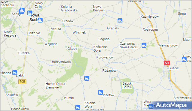 mapa Kurdwanów gmina Nowa Sucha, Kurdwanów gmina Nowa Sucha na mapie Targeo