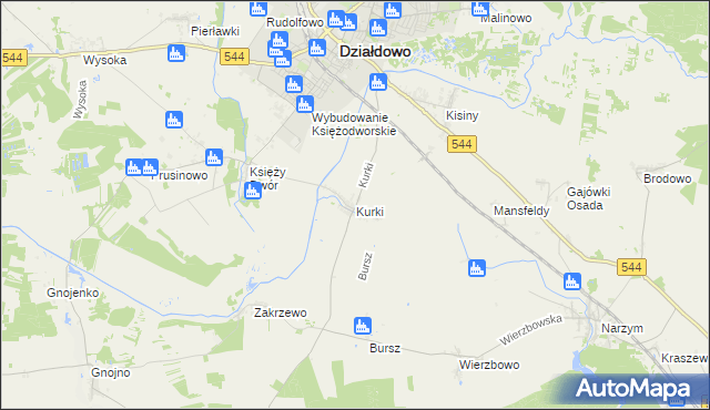mapa Kurki gmina Działdowo, Kurki gmina Działdowo na mapie Targeo