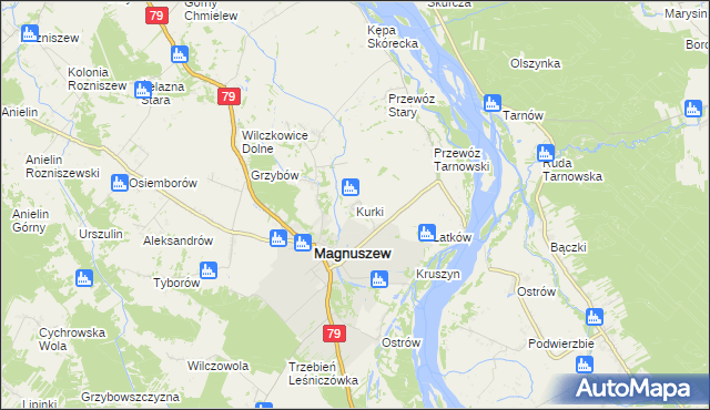 mapa Kurki gmina Magnuszew, Kurki gmina Magnuszew na mapie Targeo