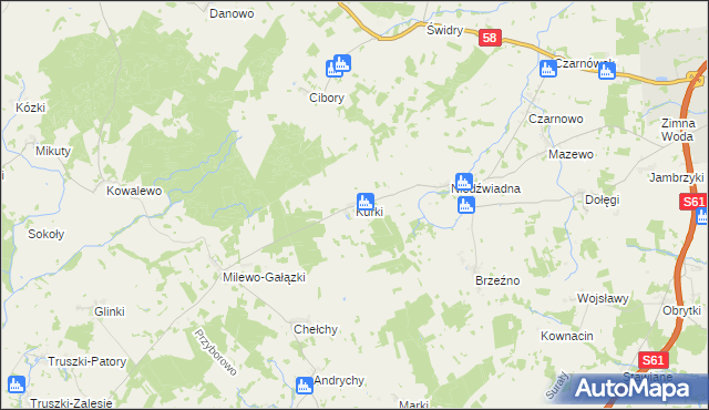 mapa Kurki gmina Szczuczyn, Kurki gmina Szczuczyn na mapie Targeo