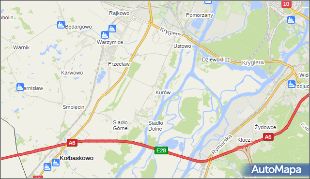 mapa Kurów gmina Kołbaskowo, Kurów gmina Kołbaskowo na mapie Targeo