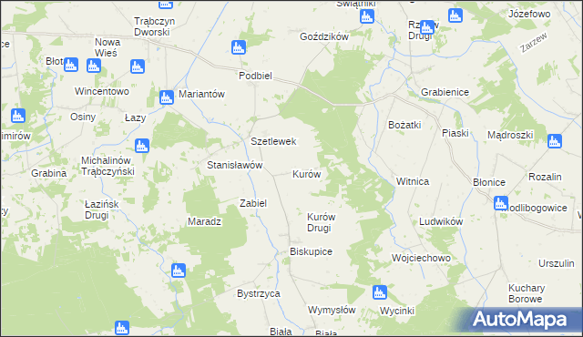 mapa Kurów gmina Rzgów, Kurów gmina Rzgów na mapie Targeo