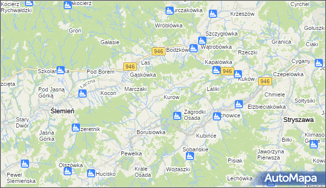 mapa Kurów gmina Stryszawa, Kurów gmina Stryszawa na mapie Targeo