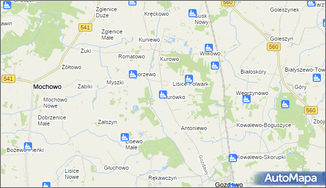 mapa Kurówko gmina Gozdowo, Kurówko gmina Gozdowo na mapie Targeo