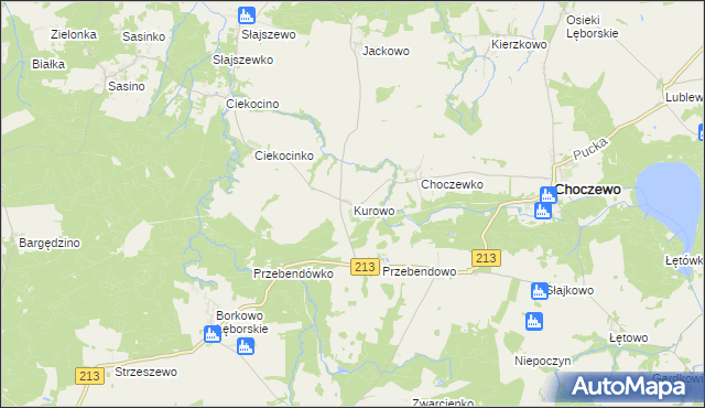 mapa Kurowo gmina Choczewo, Kurowo gmina Choczewo na mapie Targeo