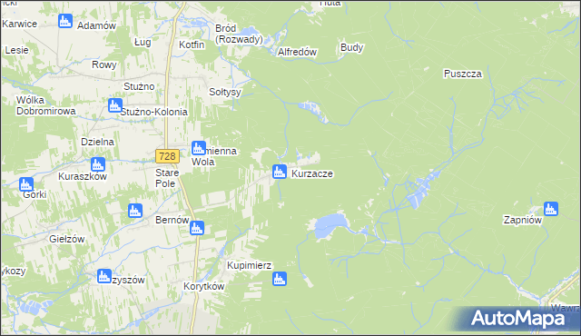 mapa Kurzacze gmina Gowarczów, Kurzacze gmina Gowarczów na mapie Targeo