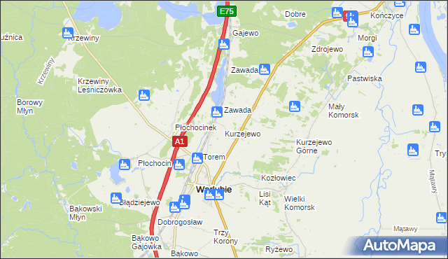 mapa Kurzejewo, Kurzejewo na mapie Targeo