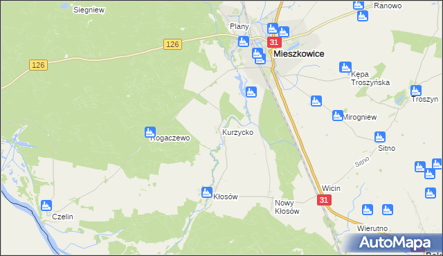 mapa Kurzycko, Kurzycko na mapie Targeo