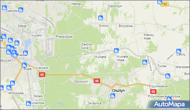 mapa Kusięta, Kusięta na mapie Targeo