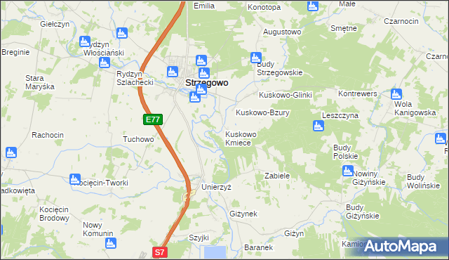 mapa Kuskowo Kmiece, Kuskowo Kmiece na mapie Targeo