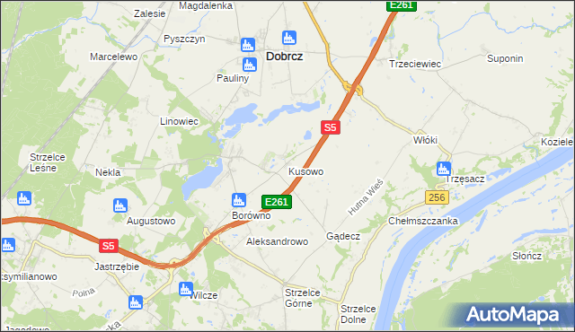 mapa Kusowo gmina Dobrcz, Kusowo gmina Dobrcz na mapie Targeo